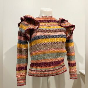 Anthropologie Colorful Striped Ruffle Sweater